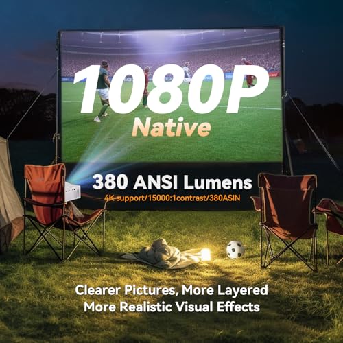Image of Projector with WiFi and Bluetooth, Pericat 1080P Outdoor Movie Projector | Native 1080P; 380ANSI; 350'' Display; 4K Supported; Home Theater Video Projector; Compatible with TV Stick /Phone /PC