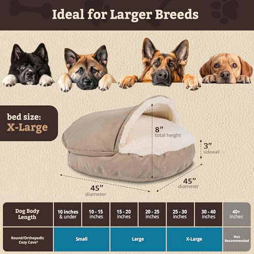 Image of Snoozer Cozy Cave Dog Bed - Indoor Dog Bed with Cover Cave, Covered Calming Burrow for Medium & Large Sized Pets with Blanket Attached, Enclosed, Removable Washable Cover - XL, Buckskin