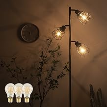 FineKagu+ St421278 Stand Light, Floor Light, Torchiere Light, Floor Stand, Lamp, 3 Lights, Stylish, Scandinavian Vintage Industrial Floor Lamp, luino 60W Shape Incandescent Bulb Included