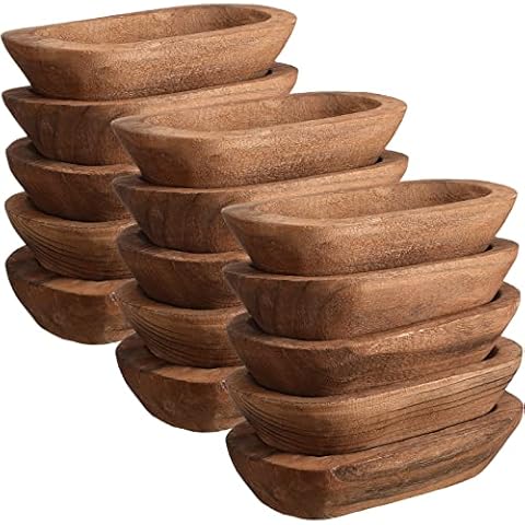 Amyhill 15 Pcs 9.5 Inch Wood Dough Bowl Rustic Bowl Bulk Vintage Wooden Dough Bowls Hand Carved Paulownia Bowls for Home Dining Holding Candles Making Bread Dough Fruits Supplies Decor(Brown) Cover