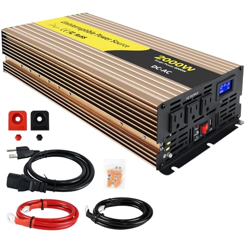 VOONKE 2000W Sump Pump Battery Backup Power System,Basment Protection Sump Pump Inverter with LCD Display and Automatic Battery Backup Switching for Basement Emergency and Power Outage Backup (Gold)