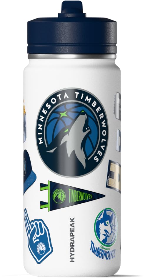 Hydrapeak x NBA Officially Licensed Minnesota Timberwolves 20 oz Active Water Bottle with Chug Lid and Handle Reusable Stainless Steel Double Wall Insulated Sports Gift for Kids/Adults