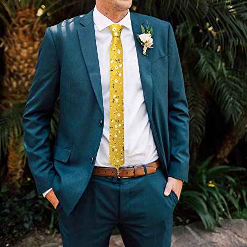 Image of Mantieqingway Floral Ties for Men Skinny Cotton Tie Flower Necktie