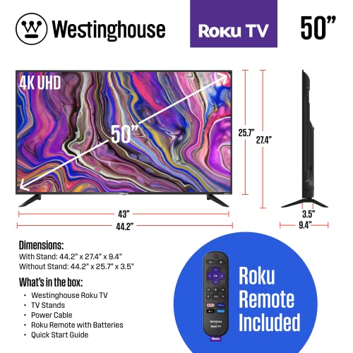 Westinghouse Roku Tv - 50 Inch Smart Tv, 4K Uhd Led Tv With Wi-Fi Connectivity And Mobile App, Flat Screen Tv Compatible With Apple Home Kit, Alexa And Google Assistant #TOP6