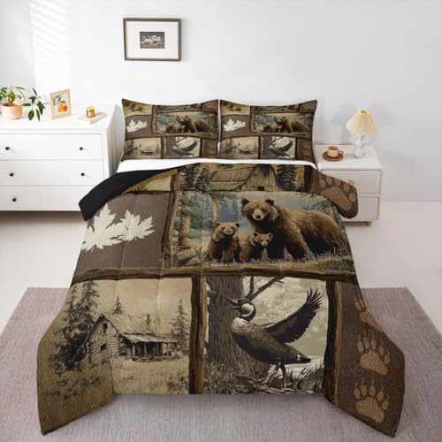 Homewish Juego de funda de edredón para cama de matrimonio con diseño de pato Mallard de caza, juego de ropa de cama con estampado de animales salvajes, para niños y hombres, funda de edredón con