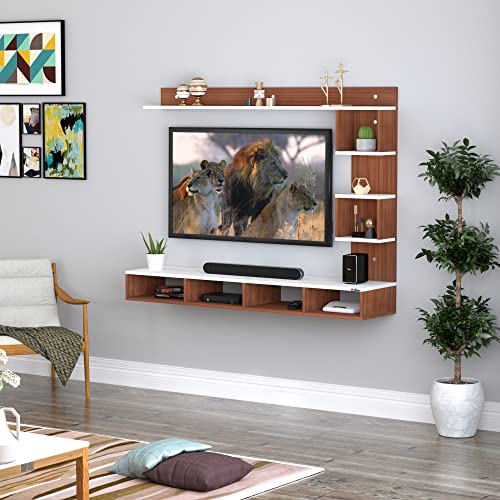 Image of Anikaa Irina Engineered Wood Wall Mount TV Unit /TV Stand /TV Cabinet /TV Entertainment Unit /Set Top Box Stand (Walnut White) (Ideal for 43 Inch)(D.I.Y)