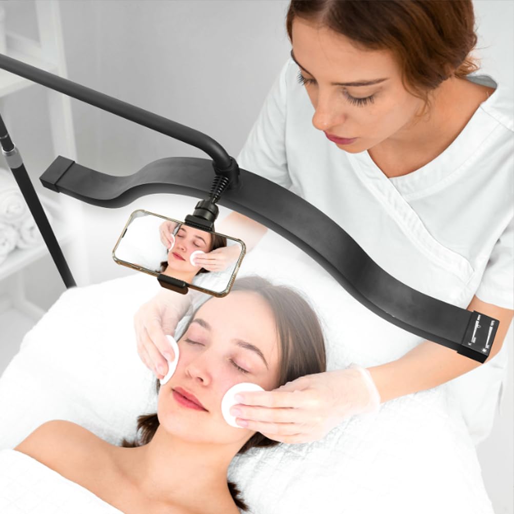 XoTiq LED Half Moon Floor Light for Eyelash Extensions,Foldable Half Moon Light for Lashes, Adjustable Brightness & Height & Warm for Tattoo Artists, Nail Techs, Estheticians black