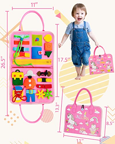 Exorany Busy Board Montessori Toys For 1 2 3 4 Year Old Girls & Boys Gifts, Sensory Toys For Toddlers 1-3, Autism Educational Travel Toys, Preschool Activities For Learning Fine Motor Skills (Pink) #TOP5