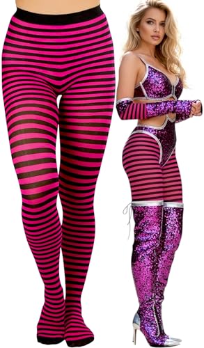 Image of ToBeInStyle Women's Thin Horizontal Stripe Opaque Tights Pantyhose - Regular or Plus