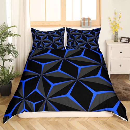 Homemissing Neon Honeycomb Duvet Cover Double Size,Geometric Stereoscopic Theme Teens Boys Bedding Set,Adults Bedroom Decoration 3D Blue Print Comforter Cover Set All Season - Image 3