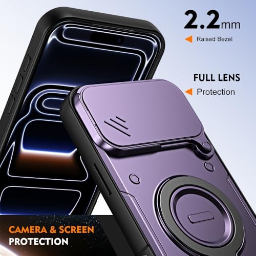 Coque iPhone 17 Pro Max violette silicone rigide avec anneau et cache coulissant - 4