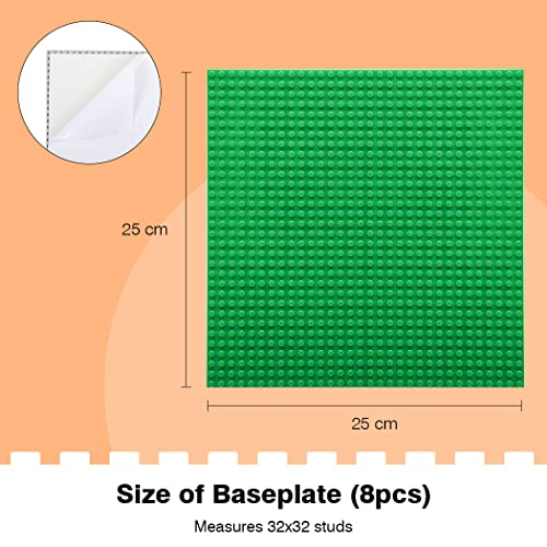 Image of 8 Pack Peel-and-Stick Building Baseplates, 10 inchx10 inch Classic Self-Adhesive Boards - 100% Compatible with All Major Brands, Sturdy Stacking Play Table Top, Green /Grey /White /Sand
