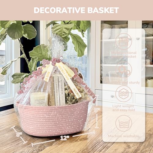 Image of CHICVITA Gift Basket Empty with Bags & Ribbon for Baby Shower, Pink