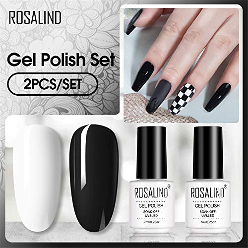 ROSALIND UV Gel Nagellack 2 Farben Schwarze und Weiß 7ml Soak Off UV LED Gel Nail Polish Kit Nagellack für Nail Art Set – Bild 6