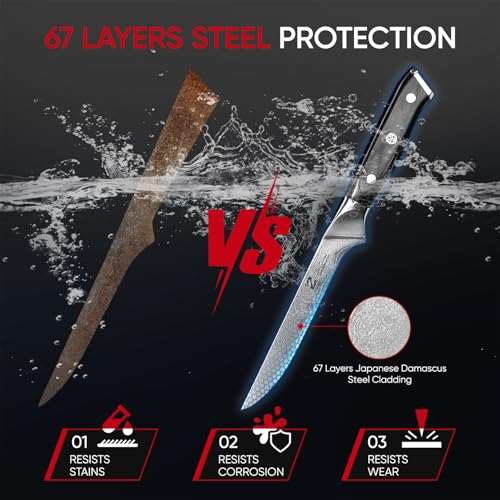 Zennish Boning Knife, 6 Inch Boning Knife for Meat Cutting, Japanese AUS-10 Steel Core & 67-Layer Damascus Cladding, Full Tang G10 Handle with Premium Gift Box — view 3