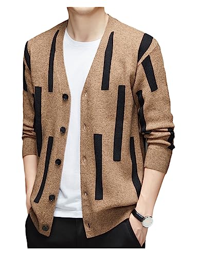 Fashion Knit Graphic Cardigan for Men Sweater Casual Coats Plain Jacket