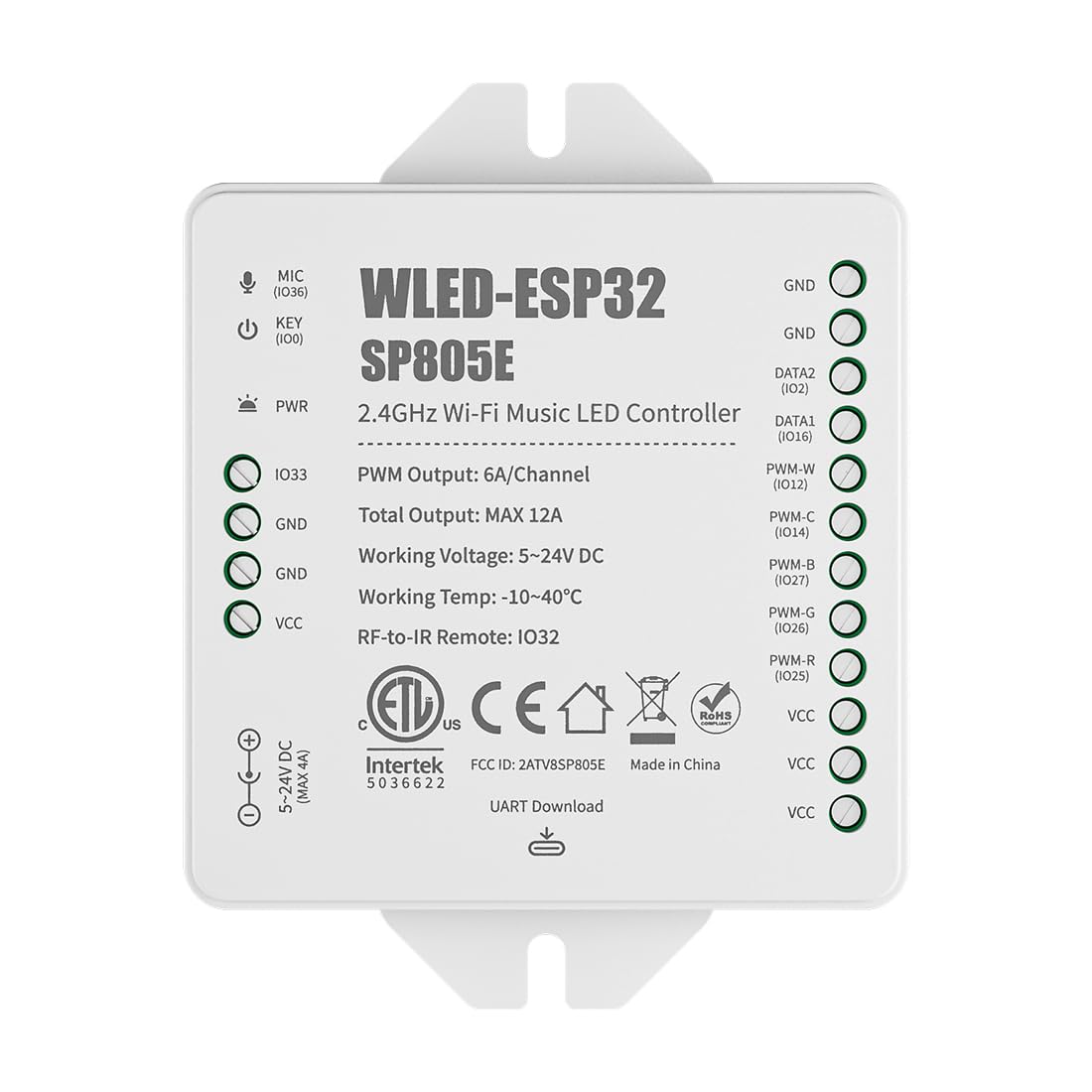 BTF-LIGHTING ESP32 WLED SP805E 2.4G Wi-Fi muzyka sterownik LED