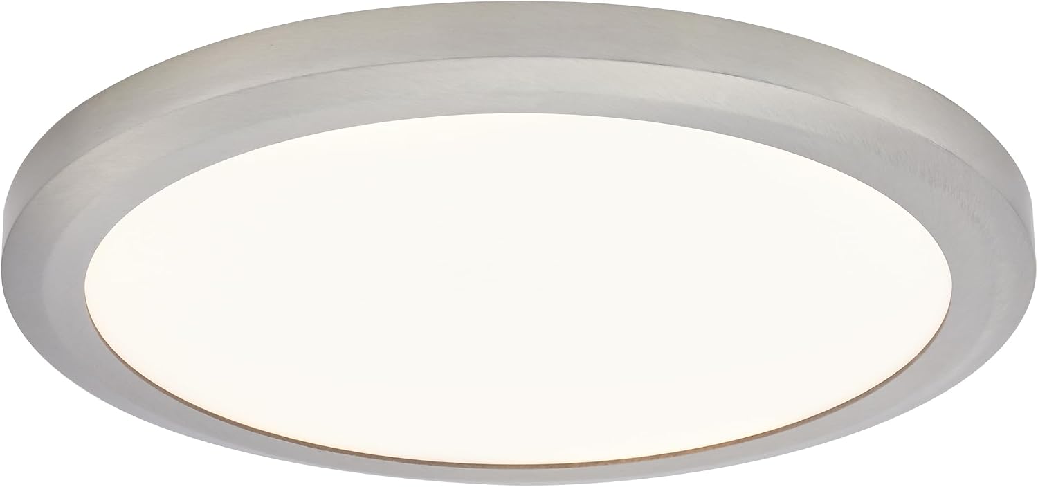 Maxxima 15 in. LED Flush Mount Ceiling Light, 2000 Lumens, 5 CCT 2700K/3000K/3500K/4000K/5000K Panel Light, Satin Nickel Trim Round Fixture, Dimmable for Modern Bedroom, Kitchen & Living Room Lighting