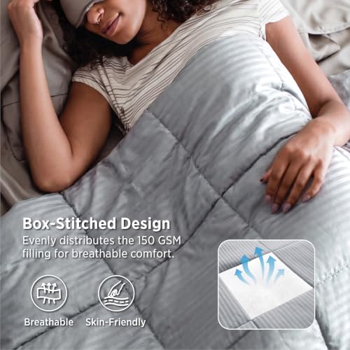Image of Bedsure Duvet Insert Queen Size - Lightweight Comforter, Quilted Cooling Duvet Insert, Down Alternative Summer Comforter with 8 Tabs, Ultra Soft, Striped, Queen, Light Grey, 88x88 inches