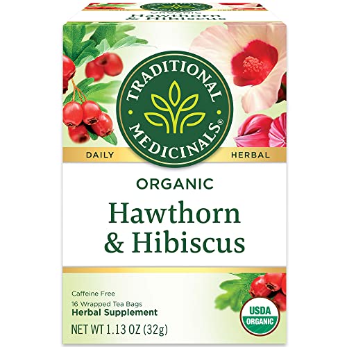 Traditional Medicinals Organic Hawthorn & Hibiscus Herbal Tea, Promotes Heart Health, (Pack of 3) - 48 Tea Bags Total