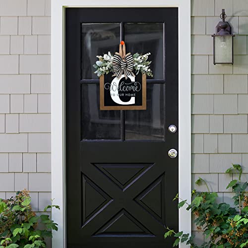 2023 New - Last Name Year Round Front Door Wreath, 16 Inch Welcome Sign 26 Letter Farmhouse Wreath With Eucalyptus Wreath & Bow, Personalized Last Name Signs For Home Outdoor Indoor (A) #TOP3