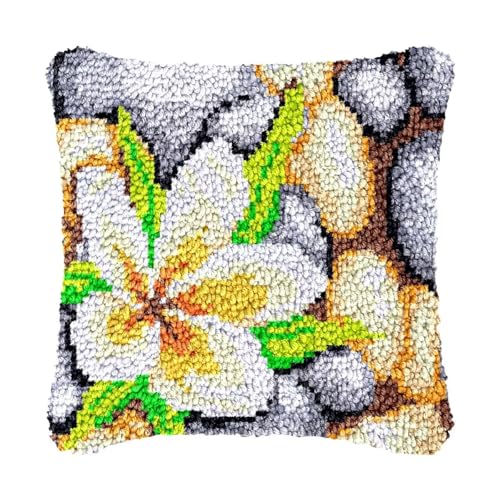 Image of bositigo Latch Hook Kits for DIY Throw Pillow Cover, Colorful Handmade Pillow Case for Home Decoration, Festival Gift 17x17inch (Flower-BZ309)
