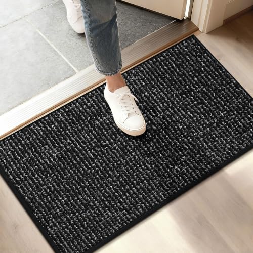 Image of BEQHAUSE Dirt Trapper Door Mat 17 inch x 30 inch, Non-Slip Doormats, Black | (Rolled-Up NO Creases) Washable Entryway Rugs,Dirt Resist and Absorbent Welcome Mat,Low Profile Floor Mat for Front Back Door