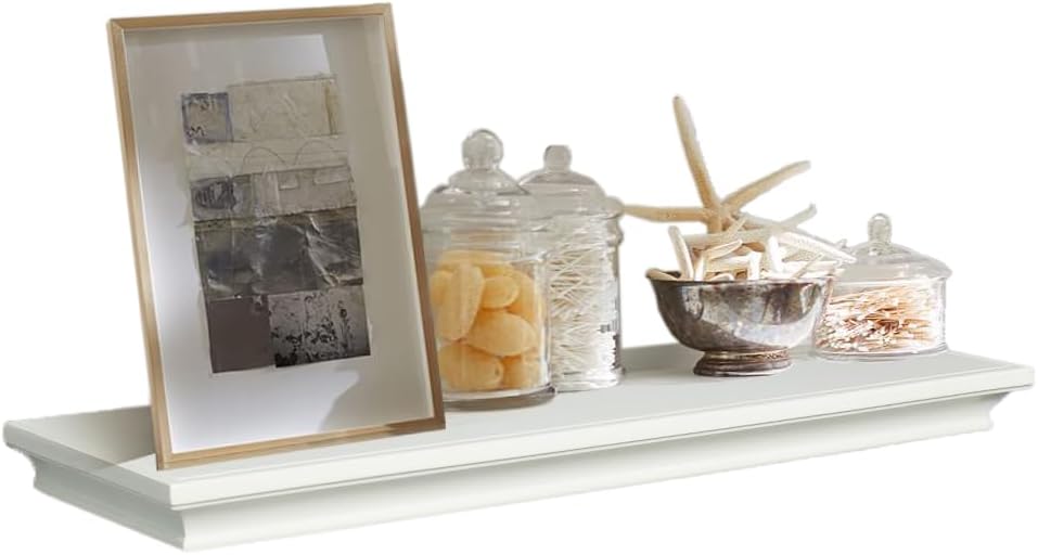 AHDECORWhite Floating Shelves Wall Mounted, Deeper Wall Storage Shelf for Home Décor, Super Sturdy, Easy to Install, 24” Wide, 7.75” Deep