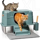Picture of Stainless Steel Cat Litter Box with Lid - XL 3-in-1 Design for Indoor Cats - Stainless Steel Litter Box - Maximum Privacy and Odor Control for Indoor Cats - Green