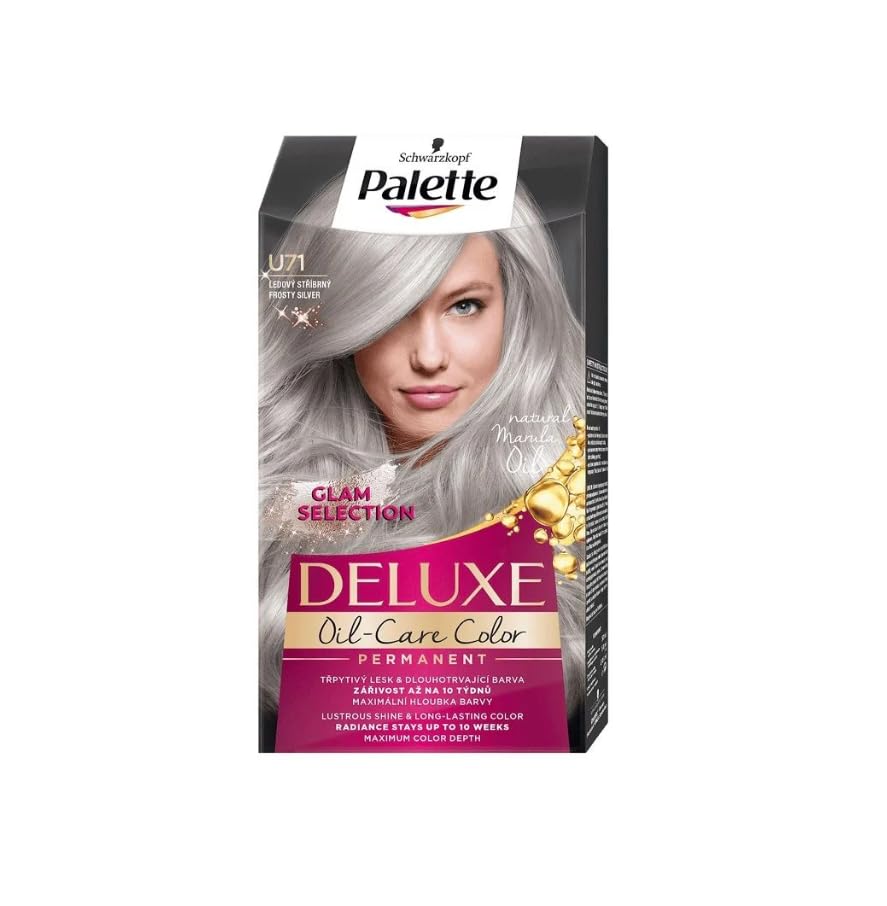 PALETTE_Deluxe Oil-Care farba do w³osów trwale koloryzuj¹ca z mikroolejkami U71 MroŸne Srebro, hair dye has a high concentration of color pigments, which ensures long-lasting results, Pack of 2