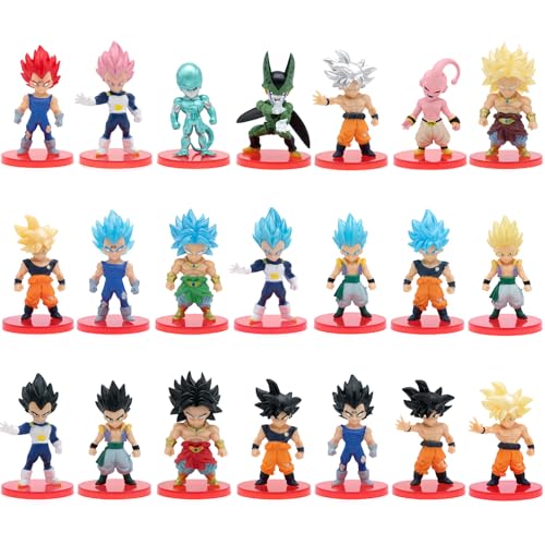 Aristo Solutions 21-teiliges Anime Chibi Figuren Set - Mini Action Manga Sammelfiguren mit Standfuß - Kämpfer & Helden Stil für Anime Fans - Deko Geschenk & Vitrine - Z Fight Set
