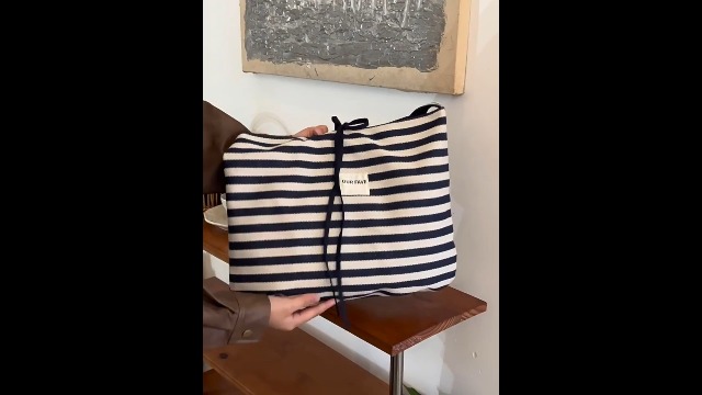Bolso Tote de Lona a Rayas para Mujer miniatura 7