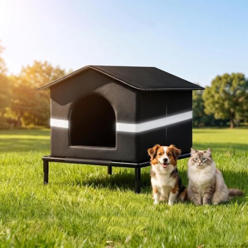 Casa de gatos exterior impermeable refugio elevado plegable para camping terraza y jardín 5