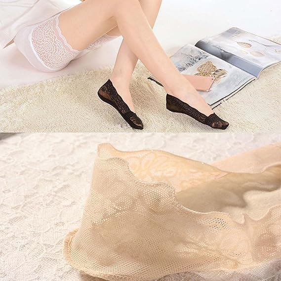 Lace No Show Liner Socks for Women, 5 Pairs Women's Lace No Show Socks Low Cut Non Slip Invisible Boat3