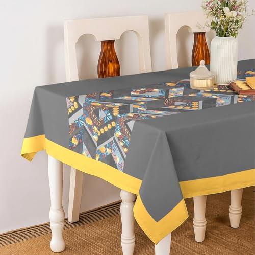 Image of Casableu Matheran Yellow Table Cloth for 6 Seater Dining Table | 60x72 Inch Rectangular Table Cover with Solid Border | Dust-Proof, Washable Fabric | Decorative Dining Table Cover for Home