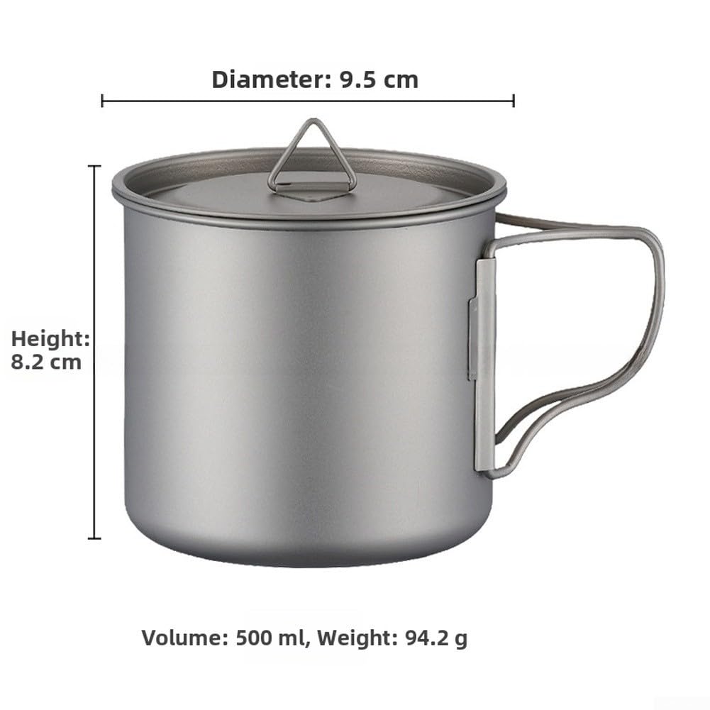 Ti Tasse de camping avec poignée pliable peu encombrante pour randonnée, voyage, randonnée, utilisation en extérieur, solution d'hydratation légère et réutilisable (500 ml)