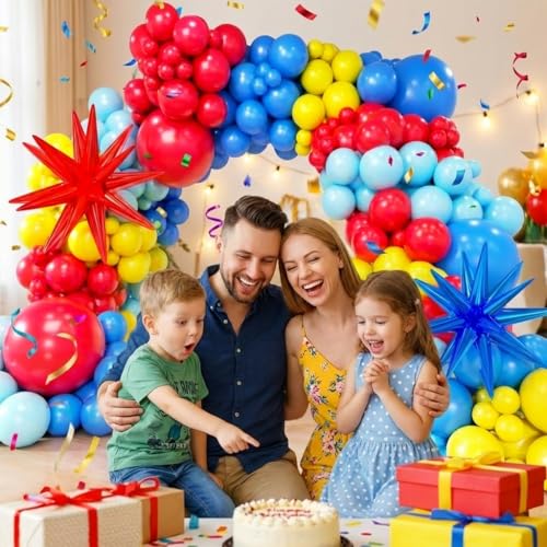 Image of Blue Red Yellow Balloon Arch Kit, Assorted Colorful 18 12 10 5 Inch, Different Sizes Party Balloon Garland Kit for Baby Shower, Birthday, Gender Reveal, Anniversary, Easter, Prom Decoration