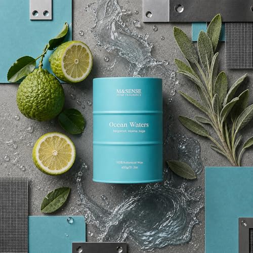 Image of M&SENSE Ocean Waters Scented Candles Large Beach Candle, Summer Soy Candles 21.2oz 120 Hour Slow Burning,Aromatherapy Candle for Stress Relief Meditation Relaxing