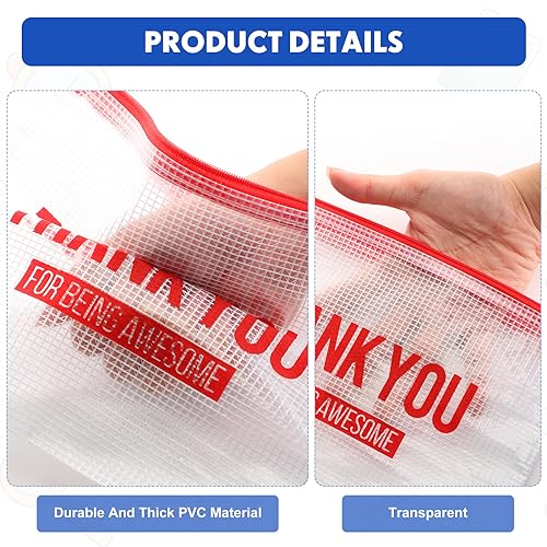 Image of Tenceur 50 Pcs Pencil Pouch Appreciation Gifts for Teacher Nurse Coworker Employee Staff Mesh Zipper Pencil Case Pouch Thank You Gifts for Co Worker Volunteer (Thank You)