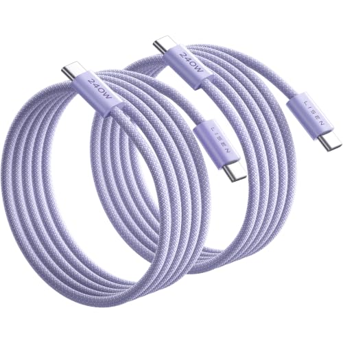 Image of LISEN USB C to USB C Cable, 240W PS /2 Fast Charging Cable (6.6FT+6.6FT) | 2-Pack, Light Purple | USBC Cable for iPhone 17 /16 /15 Pro Max, iPad Pro /Air, MacBook Pro /Air, Galaxy S26 Ultra, Laptop