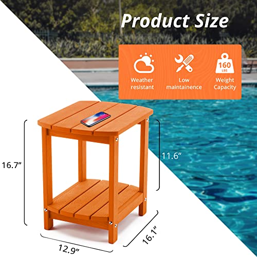 Lue Bona Adirondack Outdoor Side Table, Orange Poly Outdoor Patio End Table Weather Resistant, Pool Composite Plastic Morden Side Table For Patio, Pool, Porch, Garden, Lawn #TOP5
