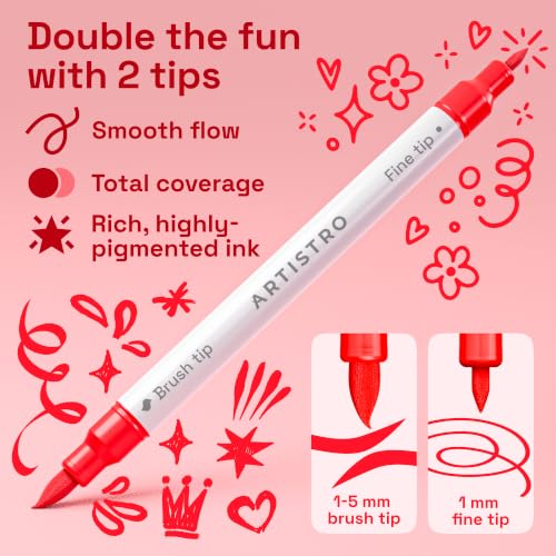 Image of ARTISTRO 5 Red Tones Dual-Tip Acrylic Paint Marker Pens for Drawing | For Fabric, Rock, Glass, Wood, & Molds, Arts & Crafts Gift for Adults, Teens, & Kids, Classroom Must Haves & School Supplies