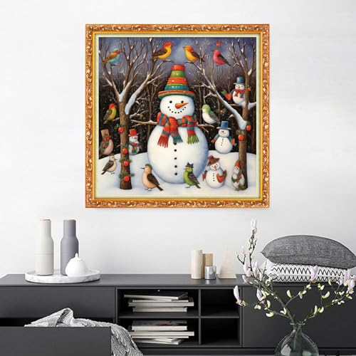 Image of Joyhoor Cross Stitch Kits for Beginners Stamped Cross-Stitch Supplies Needlework preprint Embroidery Kits for Adults DIY Needlepoint Kits Embroidery Patterns 11CT-Little Bird Snowman 18.x18 inch