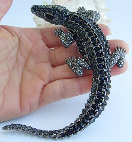 Image of 4.13 inch Alligator Crocodile Brooch Pin Pendant Austrian Crystal BZ5009