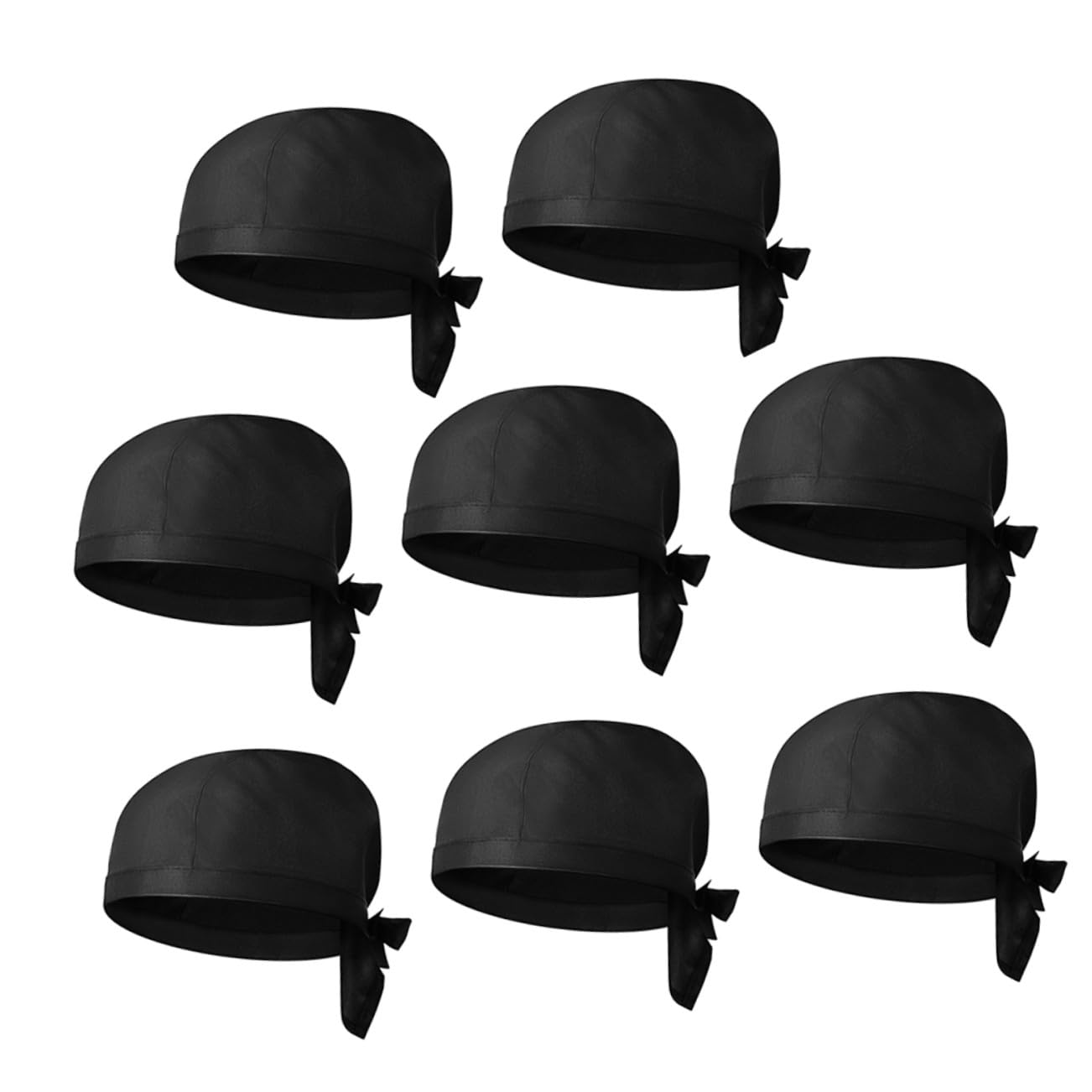 LIFKOME 8 Gorros de Chef Unisex Negros, Elásticos, de Tela de Algodón, Lazos, para Cocina y Restaurante, Evitan Caída de Cabello