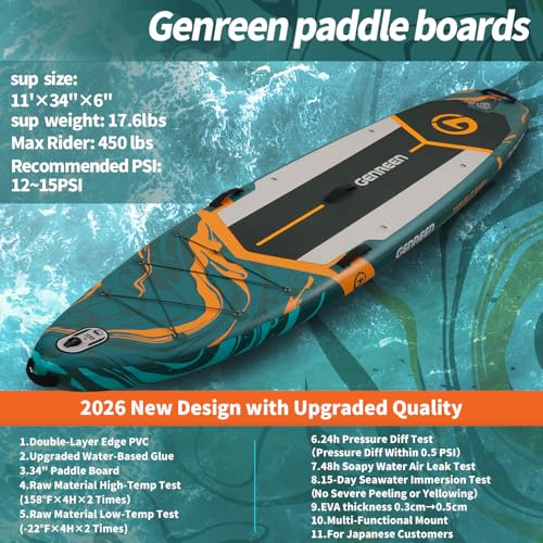 Image of Paddle Board Stand up Paddle Board (Extra Large 11'*33 /34 inch) Newly Improved 2 Side Layers 450LBS Quality Inspectionx5 paddleboards Fishing Family Pet Friendly