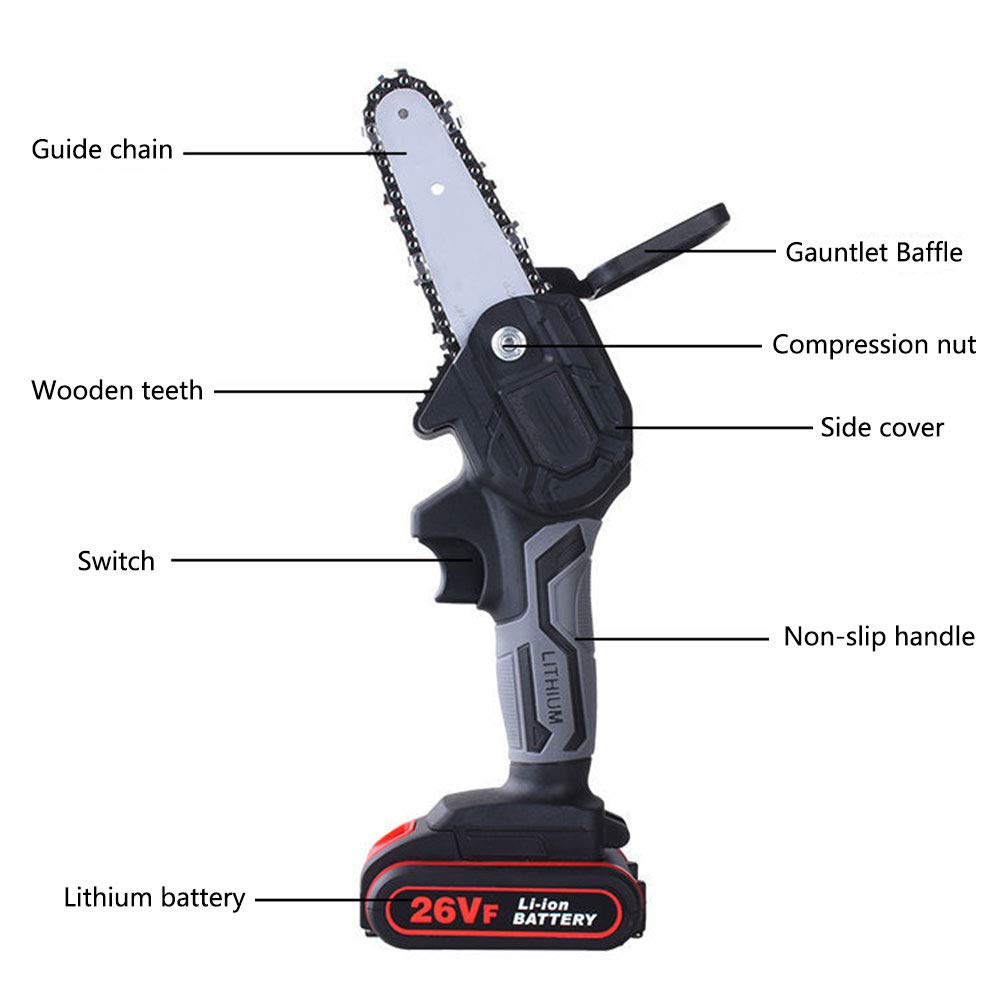 Mini Electric Chainsaw with 2 Battery and 2 Chain Saw, 4Inch Safe and Power Cordless Electric