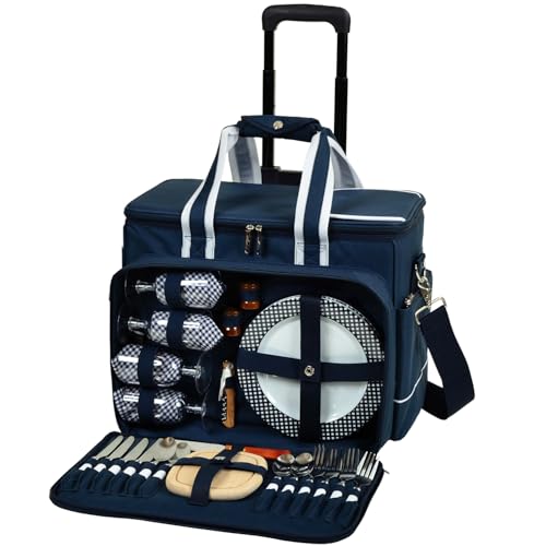 Picnic at Ascot- Original Insulated Picnic Cooler on Wheels with Service for 4- Designed & Assembled in the USA