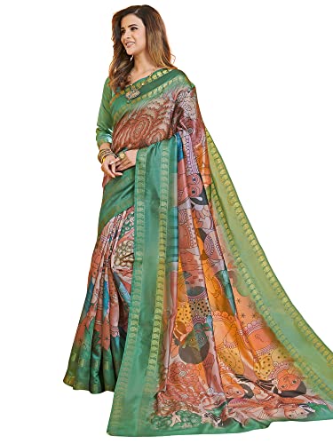 Image of AKHILAM Women's Dola Silk Warli Saree With Unstitched Blouse Piece (KASAVU101 HS Parent)
