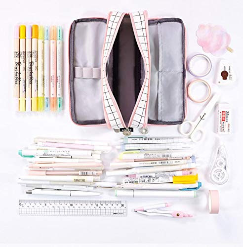 Rwvbm Trousse à Crayons Double Couche Grande Capacité Organisateur De Papeterie 20.5 X 12.5 X 6 Cm Plastique ABS Fermeture à Pression Fournitures Scolaires Et Artistiques Rose/bleu Clair/transparent